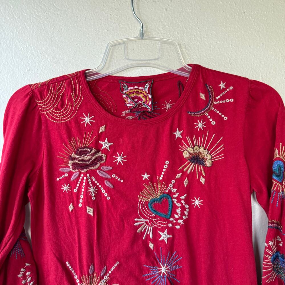 Johnny Was Victoria Red Embroidered pullover shirt size XS - Picture 6 of 11